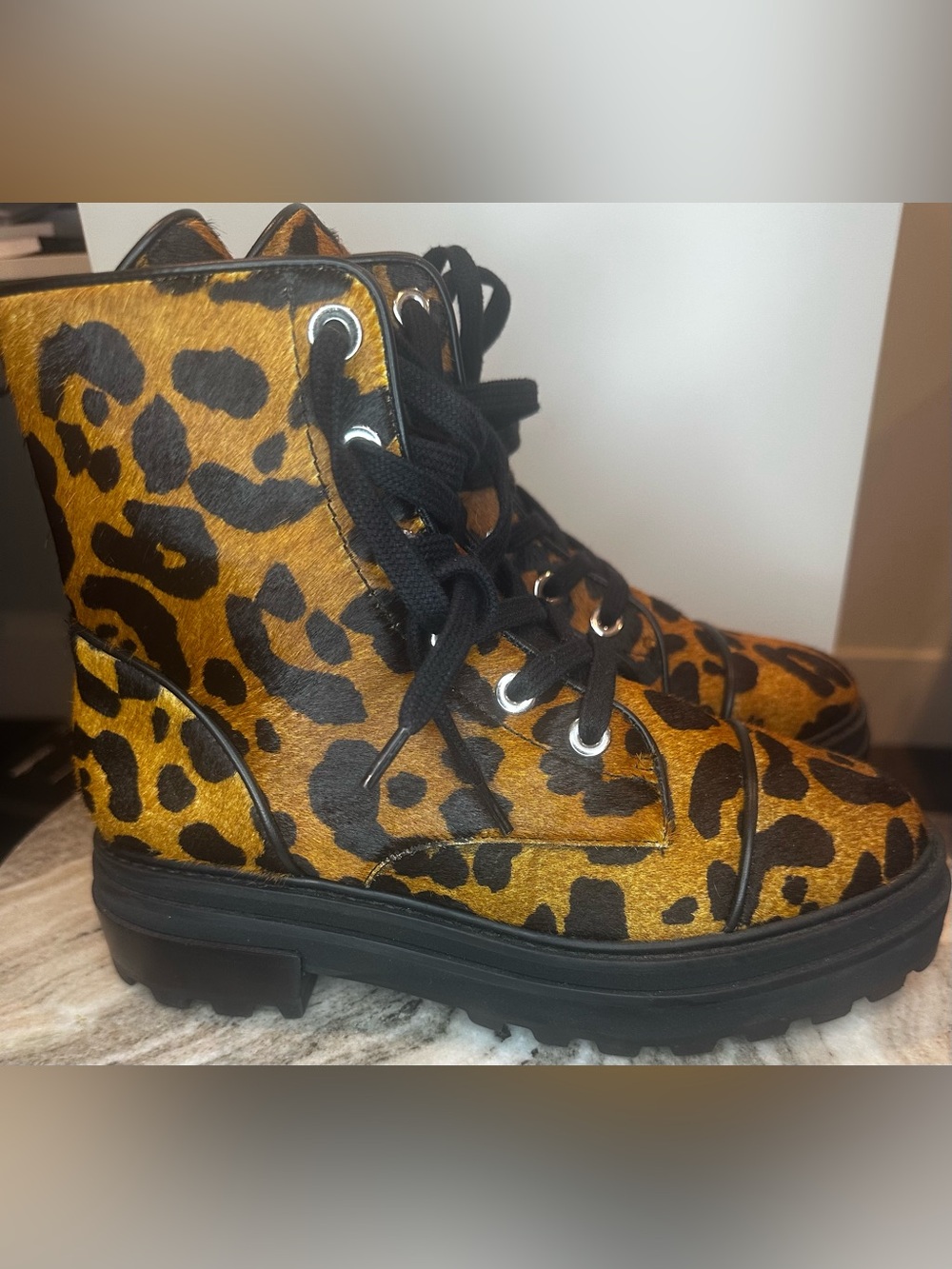 SCHUTZ Maylova Women’s  Leopard Lace-Up Boots - Black & Brown